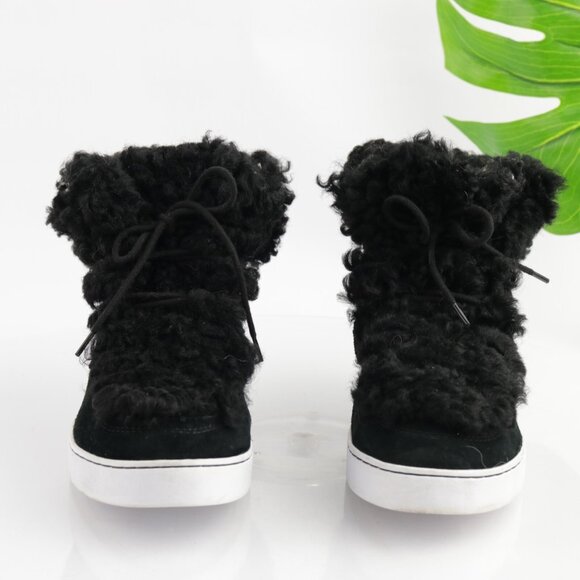 Vionic Womens Oak Boots Size 9 Black Suede Sherpa Lace Up Booties Sneaker Shoes - Picture 2 of 12